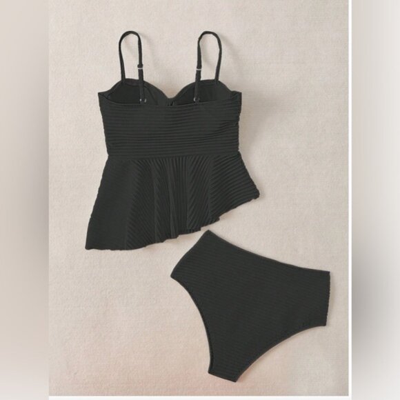 COPY - Ribbed Texture Detail Thin Strap Cami Tankini Set - Picture 4 of 8